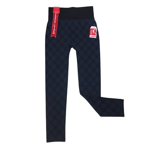 Maze Collection High Waisted Leggings 1X/2X, Black & Blue Plaid, Warm & Cozy. - Picture 1 of 7